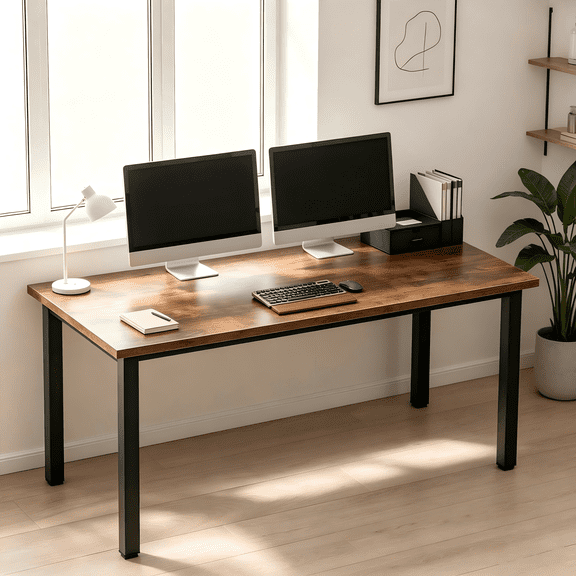 SogesPower 55"L Computer Desk Rectangle Office Desk, Writing Table for Home, Rustic Brown