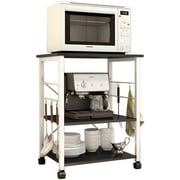 SogesPower 3-Tier Kitchen Island Microwave Cart with Wheels Kitchen Organizer Storage Shelf Kitchen Cart with Hooks- Black