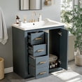 thumbnail image 1 of SogesPower 30" Bathroom Vanity with Ceramic Sink, Solid Wood Bathroom Makeup Cabinet with One Cabinet and 3 Drawers, FreeStanding Single Basin Vanity Set for Bathroom, Blue, 1 of 10