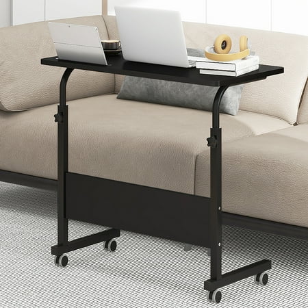 SogesPower 31.5" Adjustable Mobile Side Table with Card Slot and Wheel, Design for Home- Black