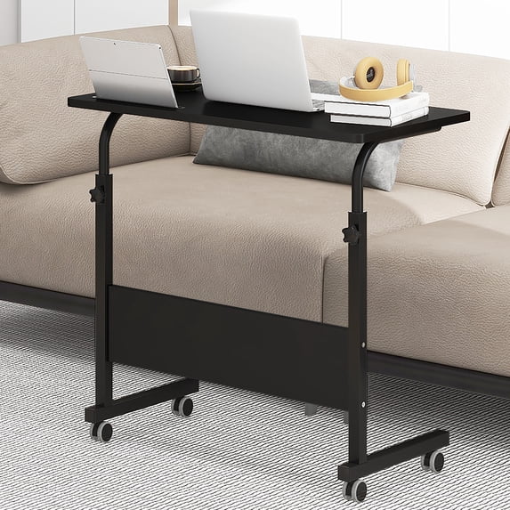 SogesPower 31.5" Adjustable Mobile Side Table with Card Slot and Wheel, Design for Home- Black