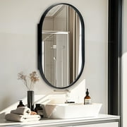 SogesPower 34"*21" Ironmongery Frame Wall Mount Mirror Bathroom Medicine Cabinet- Black