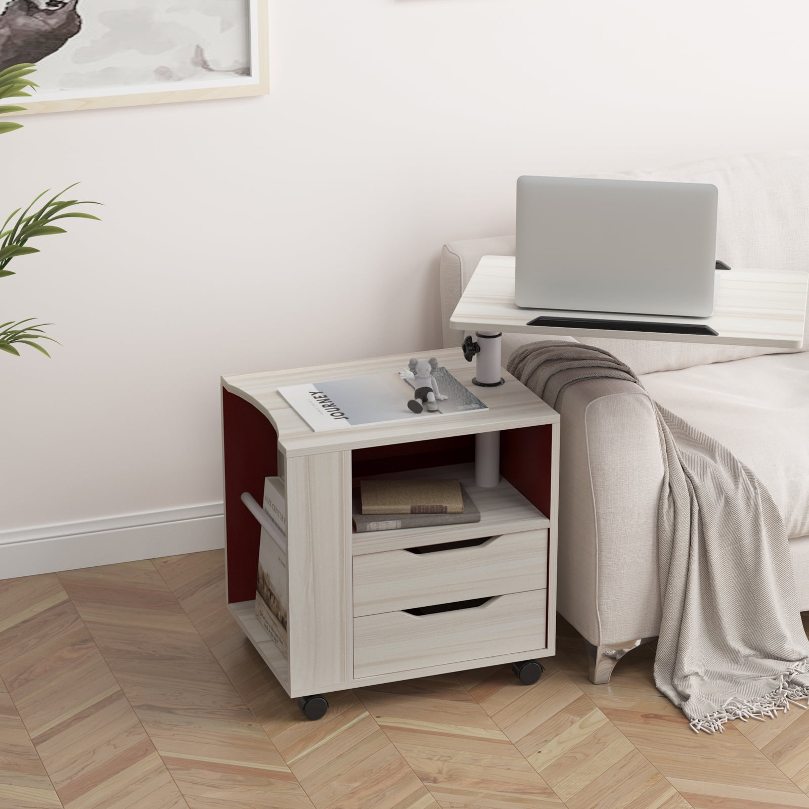 SogesPower 35.4" Height Adjustable Nightstand Movable Bedroom Side