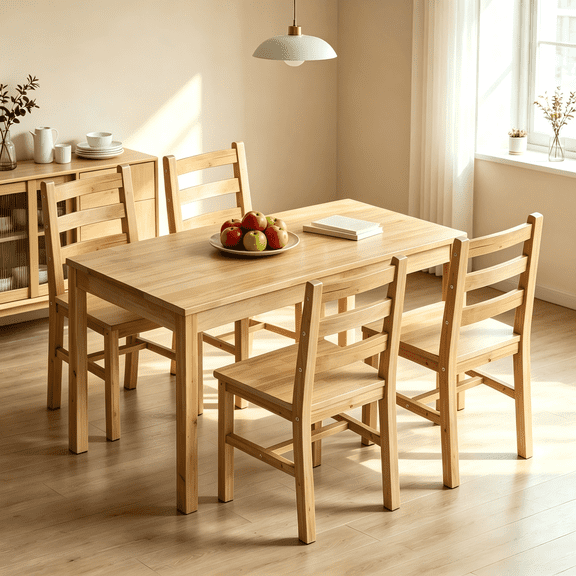 SogesPower 4-Persons Dining Table Set for Kitchen Living Room, Solid Wood Kitchen Table Set with 4 Chairs, Brown