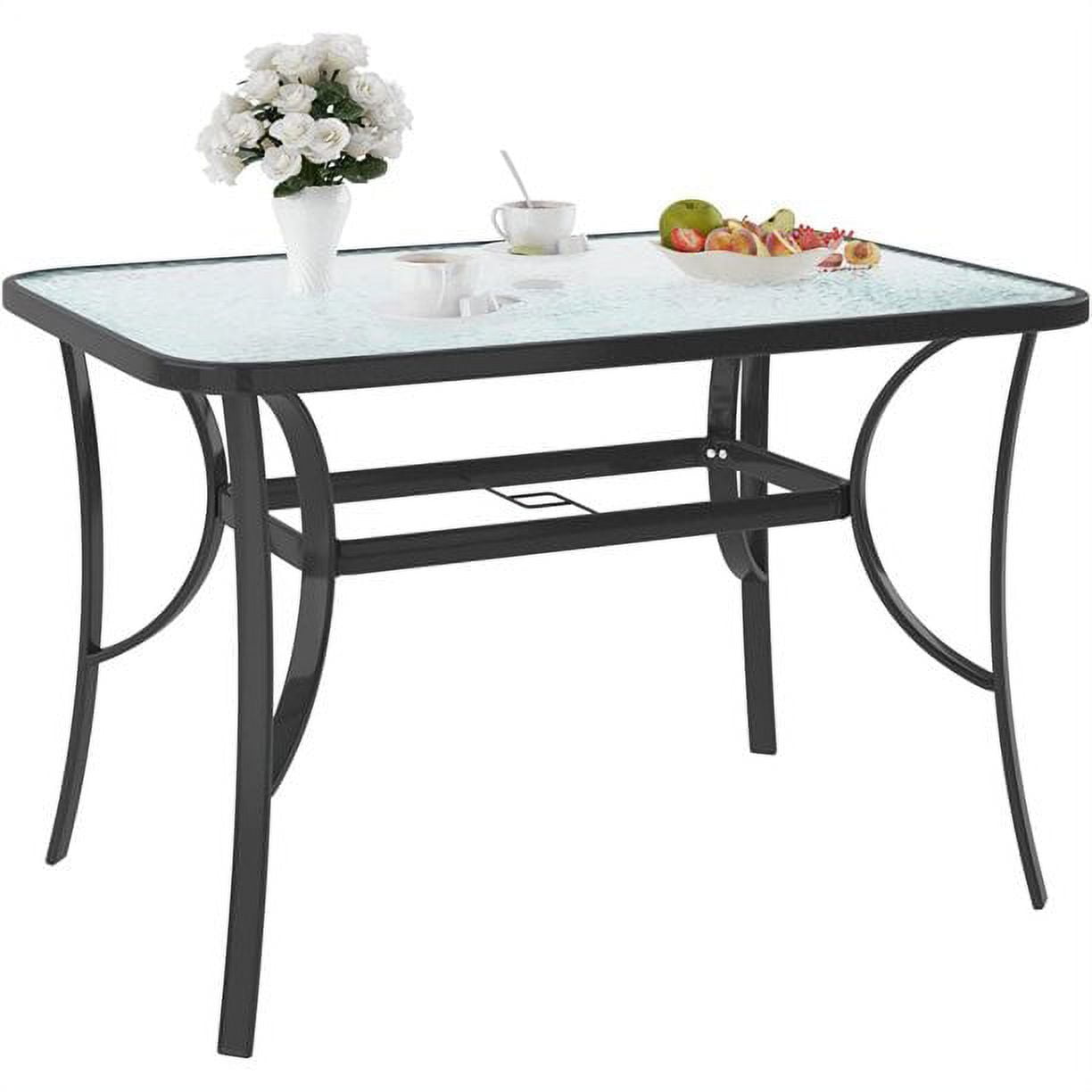 glass patio table top 47 inch umbrella hole SogesPower Outdoor Tempered Dining Table with Steel Frame Black : Patio, Lawn & Garden Create the perfect setting for relaxing or entertaining with this 47 inch outdoor tempered glass dining table SogesPower 47 inch Patio Tempered