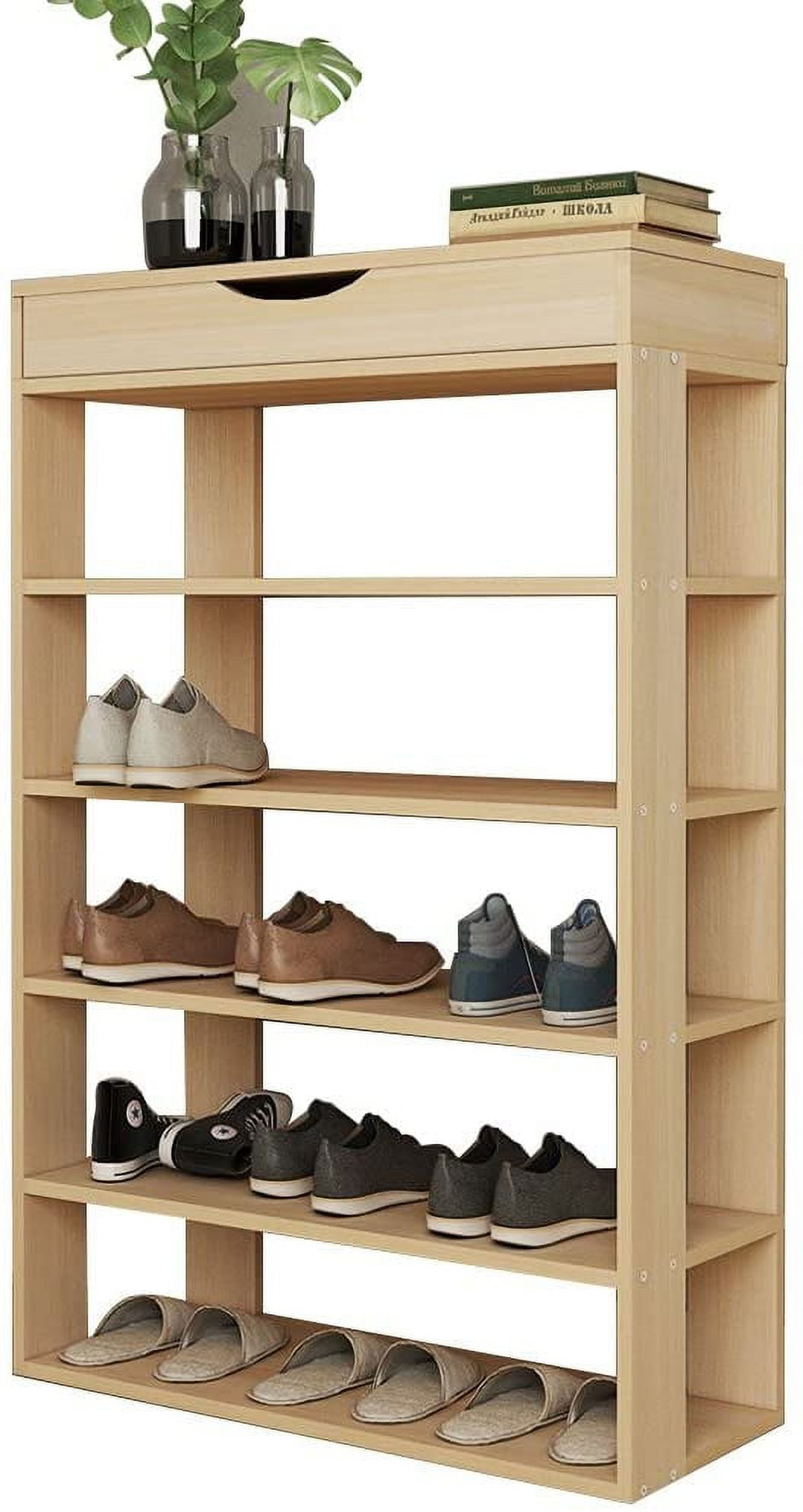 SogesPower 5-Tier Wooden Shoe Rack 29.5 inches Shoe Organizer Shoe Storage  Shelf Free Standing Shoe Rack, Teak