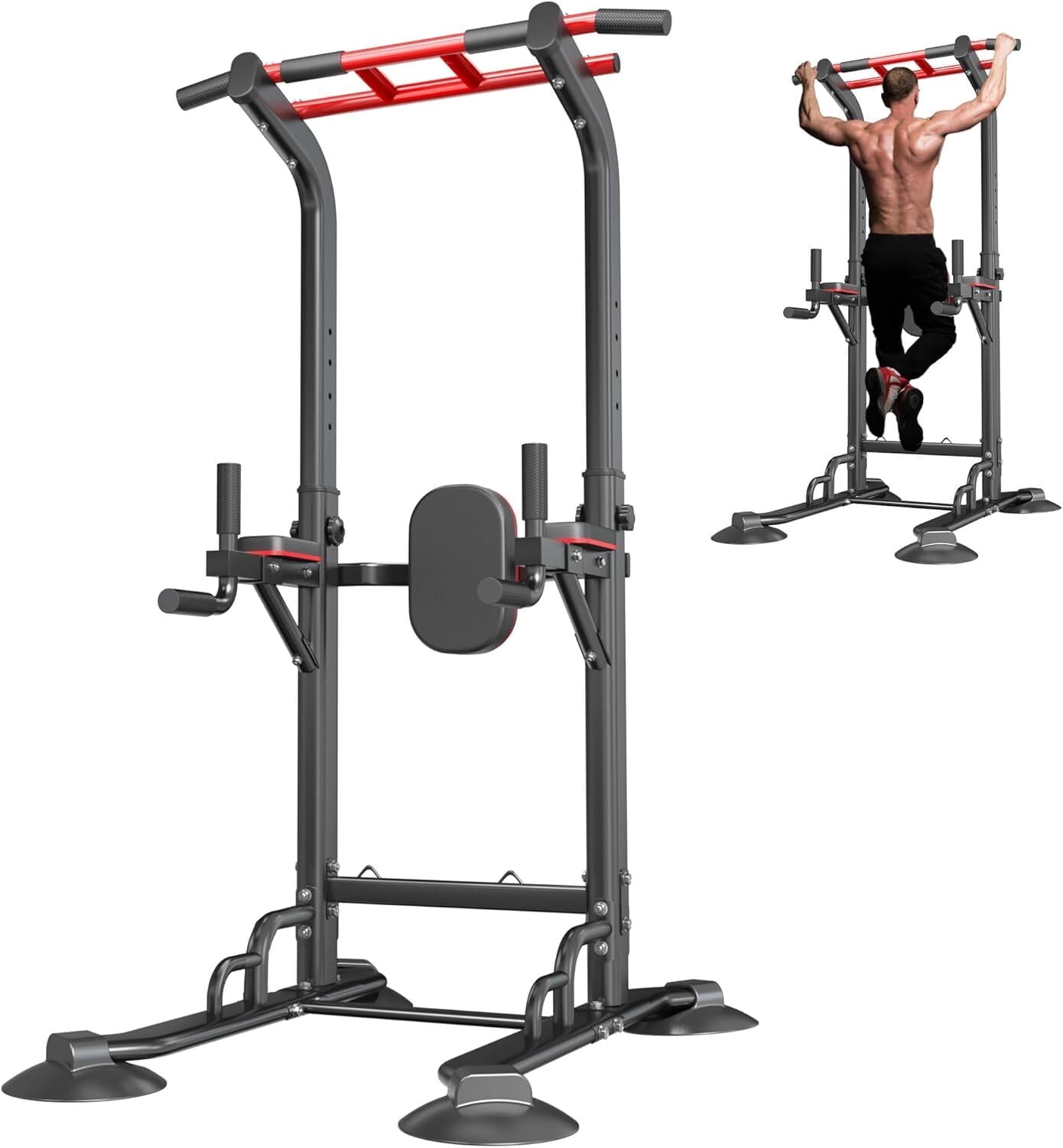 SogesPower 94.5"H Power Tower Pull Up Bar Station, 12 Adjustable Height Pull Up Bar Stand for Home Gym, Multi-Function Pull Up Dip Station Dip Bar Strength Training Fitness Equipment, 330LBS, Black