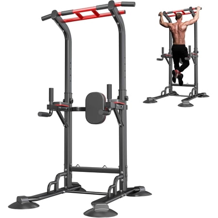 SogesPower 94.5"H Power Tower Pull Up Bar Station, 12 Adjustable Height Pull Up Bar Stand for Home Gym, Multi-Function Pull Up Dip Station Dip Bar Strength Training Fitness Equipment, 330LBS, Black