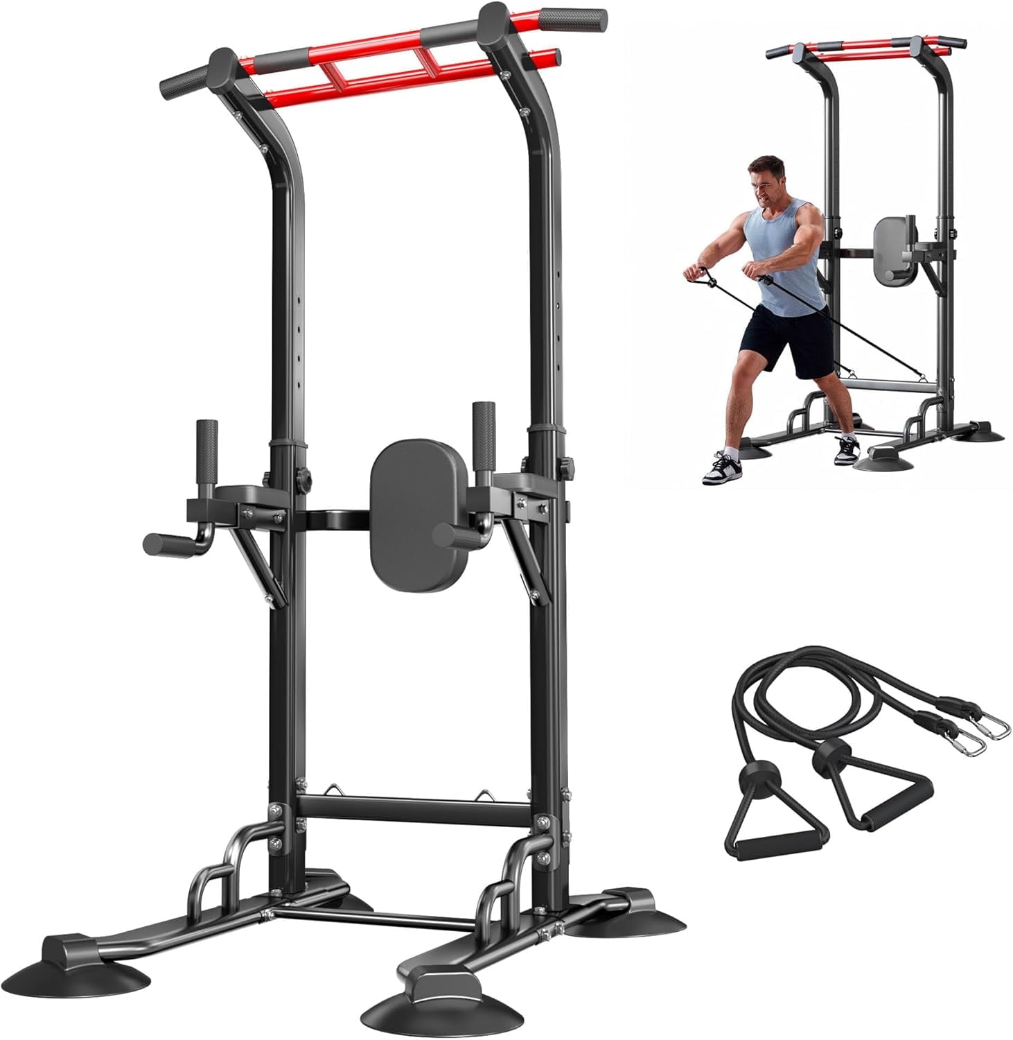 SogesPower Power Tower – Adjustable Pull Up Bar & Dip Station For Home Gym, Supports 330 Lbs