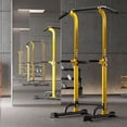 thumbnail image 1 of SogesPower Power Tower Dip Station 65"~83"H Adjustable Pull up Bar for Home Gym Strength Training Fitness Excercise Equipment, Yellow, 1 of 8