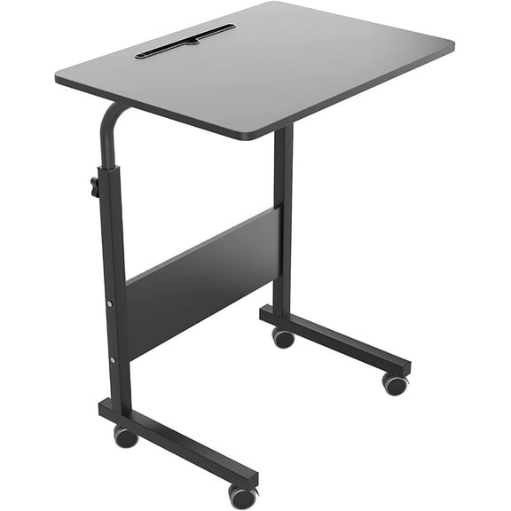 SogesPower C-Shaped Side End Table with Wheels, Mobile Office Desk, 23.6" - Black