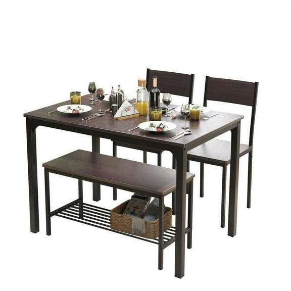 SogesPower Dining Table Set for 4, Kitchen Table with 2 Chairs and 1 Bench, Use for Living Room Dining Room Kitchen, Brown
