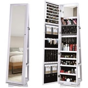 SogesPower Full Length Mirror Jewelry Cabinet Free Standing Armoire Storage Organizer White
