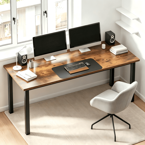 SogesPower 63"L Computer Desk Large Office Desk, Writing Table for Home, Rustic Brown