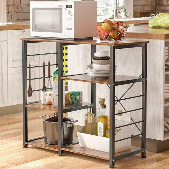 SogesPower Kitchen 3-Tier Baker's Rack with Kitchen Organizer- Brown