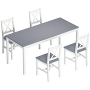 SogesPower Pine Wood Dinning Table Set of 5 Dining Table Set with 4 Chairs - Blue Grey