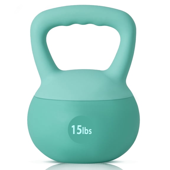 SogesPower Soft Kettlebells,Iron Sand Filled Weights Strength Training Kettlebells,Shock-Proof Weights and Wide-Grip Handle,Fitness Soft Kettlebells for Women Men,Home Gym Kettlebells,Green,15LBS