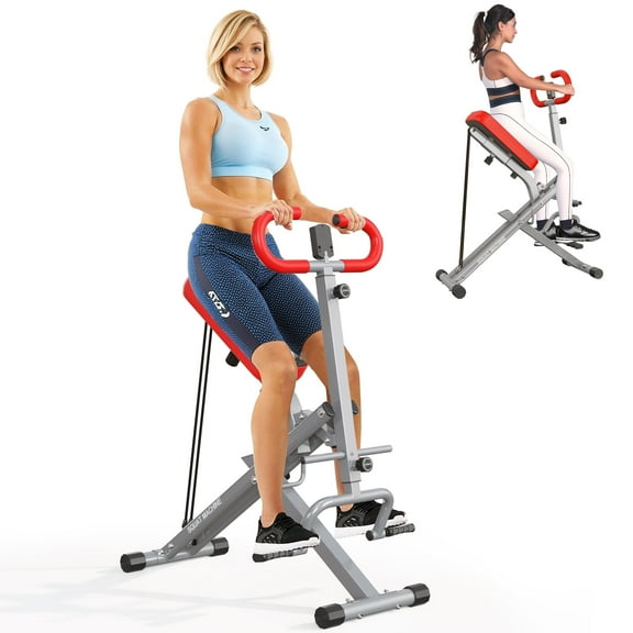 SogesPower Squat Machine Rowing Machines for Home, Foldable Fitness Rowing Machine Row, Ride Squat Machine with Adjustable 2 Resistance Bands for Workout Exercise, 330 lbs Weight Capacity, Silver