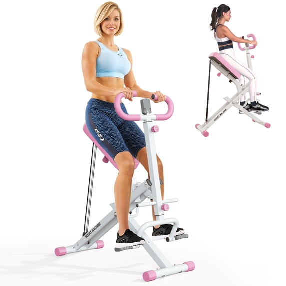 SogesPower Squat Machine Rowing Machines for Home, Foldable Fitness Rowing Machine Row, Ride Squat Machine with Adjustable 2 Resistance Bands for Workout Exercise, 330 lbs Weight Capacity, Pink