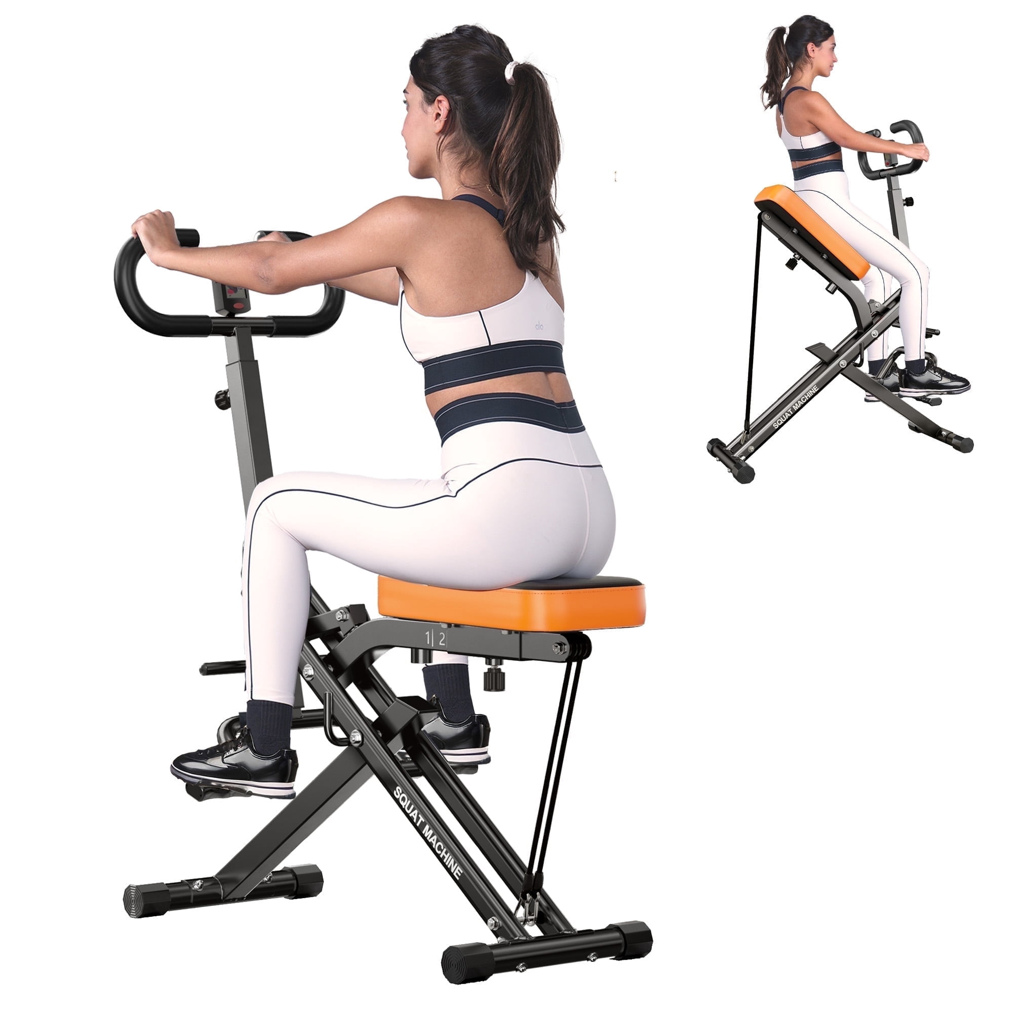 SogesPower Squat Machine Rowing Machines for Home, Foldable Fitness Rowing Machine Row, Ride Squat Machine with Adjustable 2 Resistance Bands for Workout Exercise, 330 lbs Weight Capacity, Black