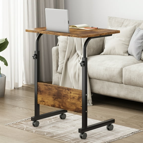 SogesPower Standing Computer Desk with Wheels, Removable Side Desk with Adjustable Height- Walnut