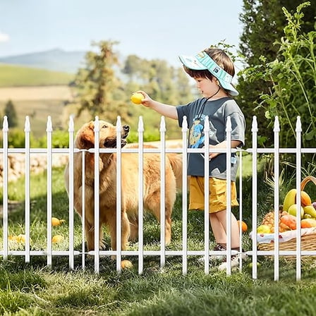 Thealyn Metal Decorative Garden Fence 24" W x 24" H , 5 Panels Total Length 10 ft, Animal Barrier, Fencing Dog Pet Fence for Flower Bed, Yard, White