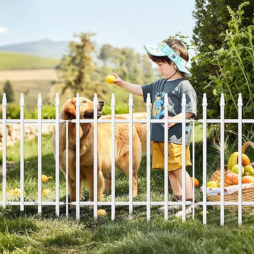 Thealyn Metal Decorative Garden Fence 24" W x 24" H , 5 Panels Total Length 10 ft, Animal Barrier, Fencing Dog Pet Fence for Flower Bed, Yard, White