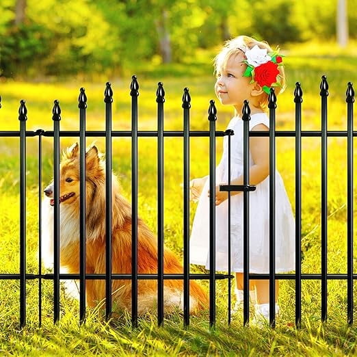 Metal Garden Fence 32" H x 24" W (4 Panels + 1 Gate) 10 Ft Total, Rustproof Animal Barrier No Dig Decorative Fencing for Dogs, Pet, Yard & Patio, Easy Installation