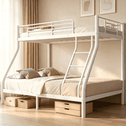 SogesPower Twin Over Full Bunk Bed Metal Bed Frame, Heavy Duty Sturdy Bed Frame with Safety Rails for Teens and Adults, White