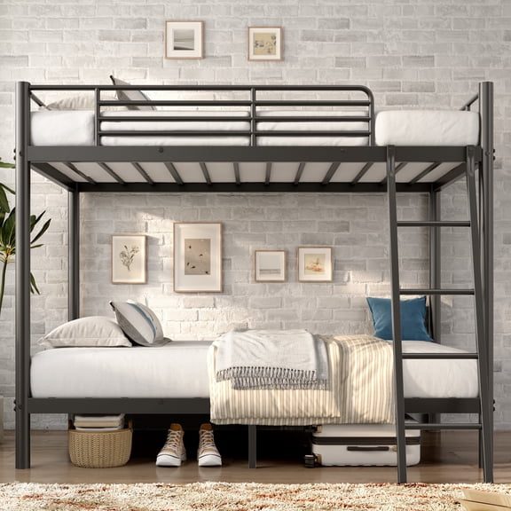 SogesPower Twin Over Twin Bunk Bed Metal Bed Frame, Heavy Duty Sturdy Bed Frame with Safety Rails for Teens and Adults, Black