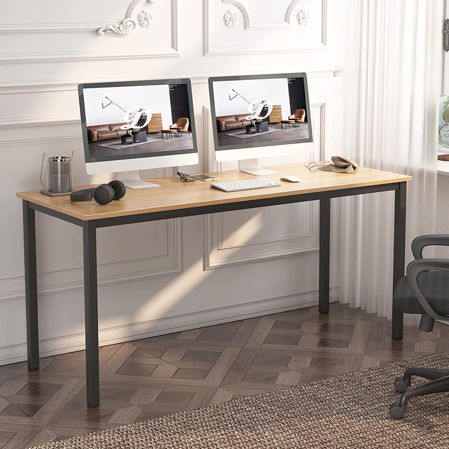 SogesPower Wood Office Desk Large Computer Desk with BIFMA Certification, Sturdy Office Writing Desk Home Office Desk Workstation Table, 63" Teak Black