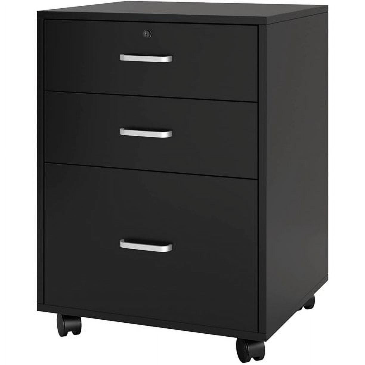 SogesPower Wooden Filing with 3 Drawers Mobile Black