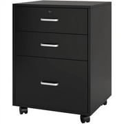 SogesPower Wooden Filing Cabinet with 3 Drawers Mobile- Black