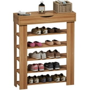 SogesPower Wooden Shoe Rack 5 Tier Shoe Storage Shelf Free Standing Shoe Organizer for Entryway, Hallway- Brown