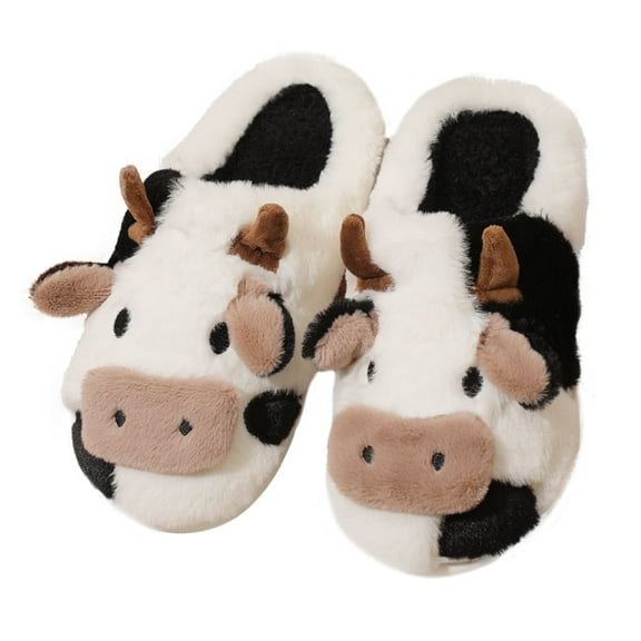 Sogetch Womens Cute Cow Slippers Soft Warm Fuzzy House Shoes for Women and Men
