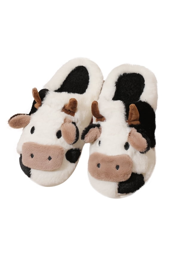 Womens Cute Cow Slippers Soft Warm Fuzzy House Shoes for Women and Men