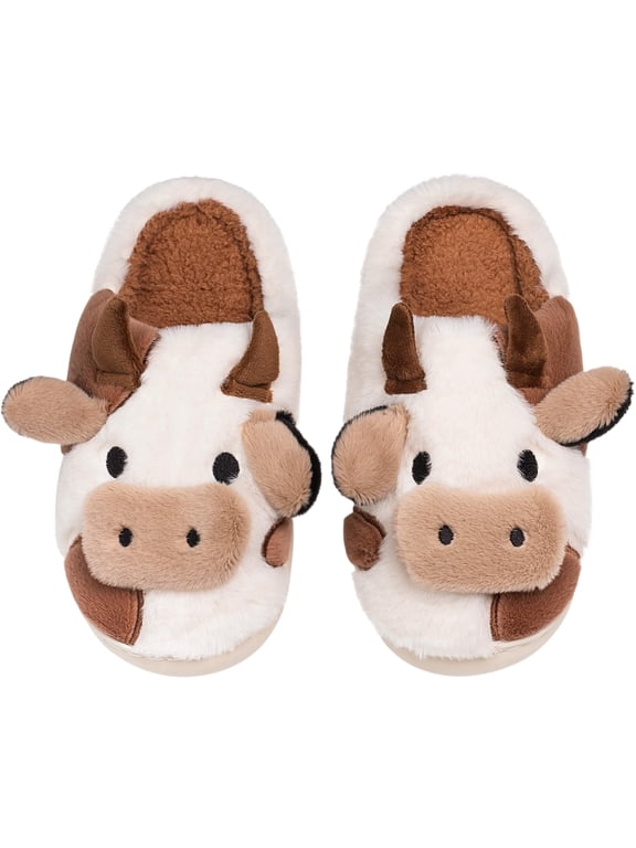 Womens Cute Cow Slippers Soft Warm Fuzzy House Shoes for Women and Men