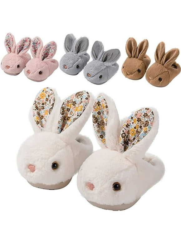 Sogetch Toddler Kids Cute Bunny Slippers Winter Fuzzy Warm Bedroom House Shoes for Boys Girls