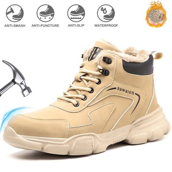 Sogetch Steel Toe Work Boots for Men Women Waterproof Winter Warm Lining Safety Shoes