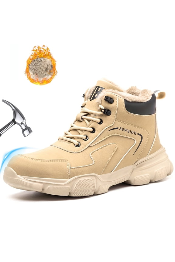 Waterproof Steel Toe Work Boots for Men Women Non-Slip Winter Warm Lining Safety Shoes