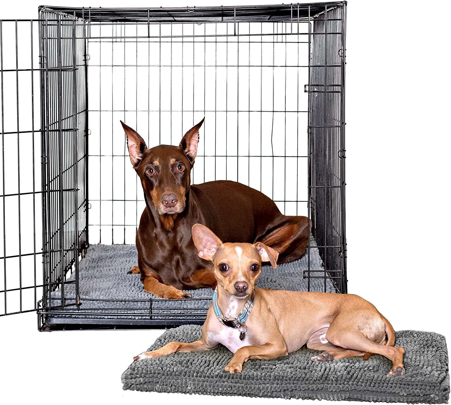 Soggy Doggy Crate Mate Dog Bed, Microfiber Chenille Dog Mats,  Dog Mats for Sleeping & Drying, Ultra-Absorbent Dog Beds & Furniture for Kennels or Crates, Gray, Large