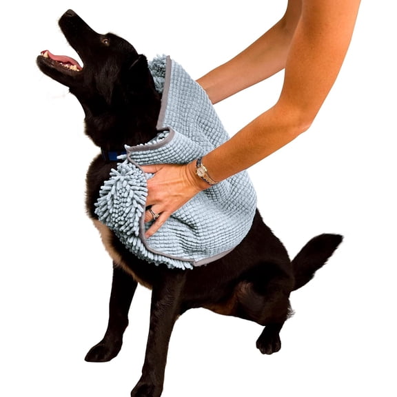 Soggy Doggy Super Shammy Dog Towel - Microfiber Chenille Towel for Drying Dogs and Cleaning Paws - Fast Drying with Hand Pockets for Ease (Gray, 31 x 14)