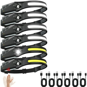 Sogidon Rechargeable Headlamps 6 Packs, 230° Wide Beam Head Lamps LED Rechargeable Motion Sensor Soft Head Light with 5 Modes, Bright Headlamps for Adults, Head Lights for Forehead