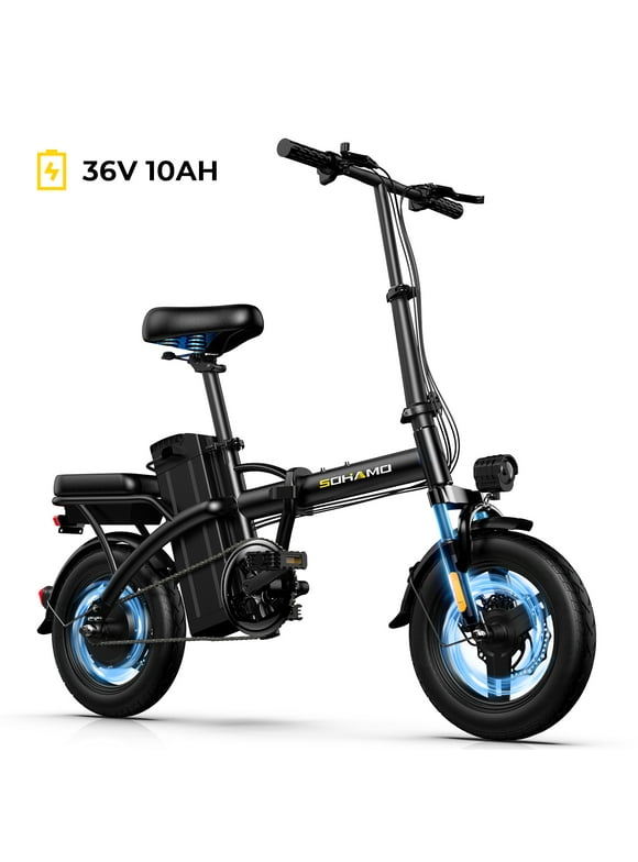 Sohamo 36V 10Ah Foldable Electric Bike w/Throttle, 400W Motor Electric Motorcycle for Adults, Mini Ebike for Teens and Adults over 14 years of age
