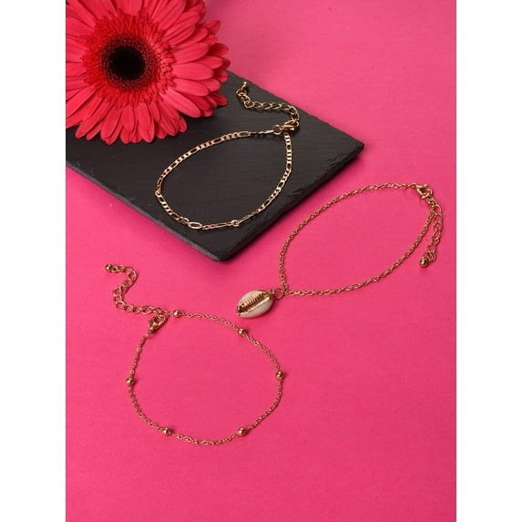 Sohi Set Of 3 Gold Plated Designer Anklet