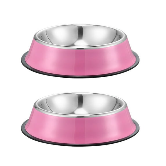 Sohindel Stainless Steel Non-Slip Pet Feeder Bowl Set with Rubber Base for Pets, Pink (2 Pack)