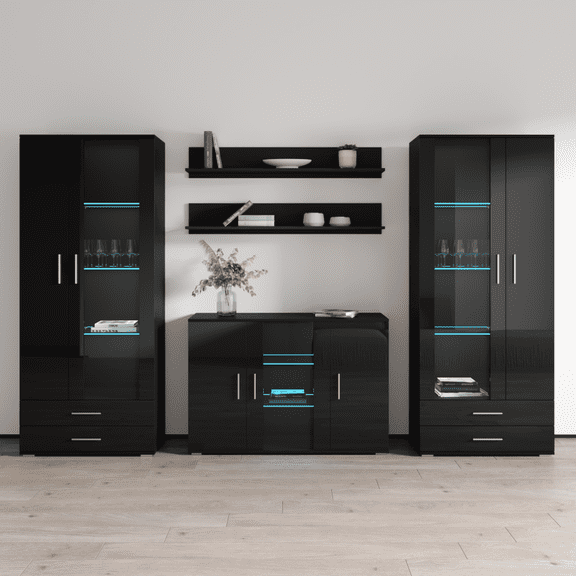 Soho 10 Modern Wall Unit Entertainment Center with 16 Color LED Lights