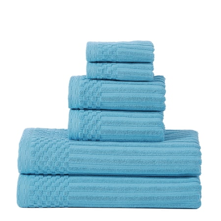 Soho 100% Combed Cotton Ribbed Stripes, 6-PieceTowel Set, 2 Bath, 2 Hand, 2 Face Azure