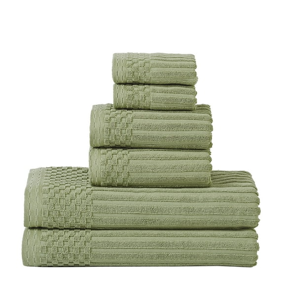 Soho 100% Combed Cotton Ribbed Stripes, 6-PieceTowel Set, 2 Bath, 2 Hand, 2 Face Sage