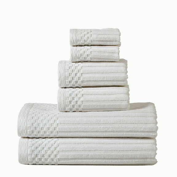 Soho 100% Combed Cotton Ribbed Stripes, 6-PieceTowel Set, 2 Bath, 2 Hand, 2 Face White